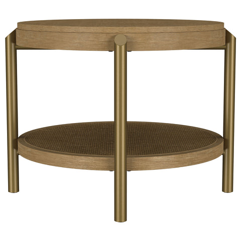 Linnea Round End Side Table With Storage Shelf Sand Wash