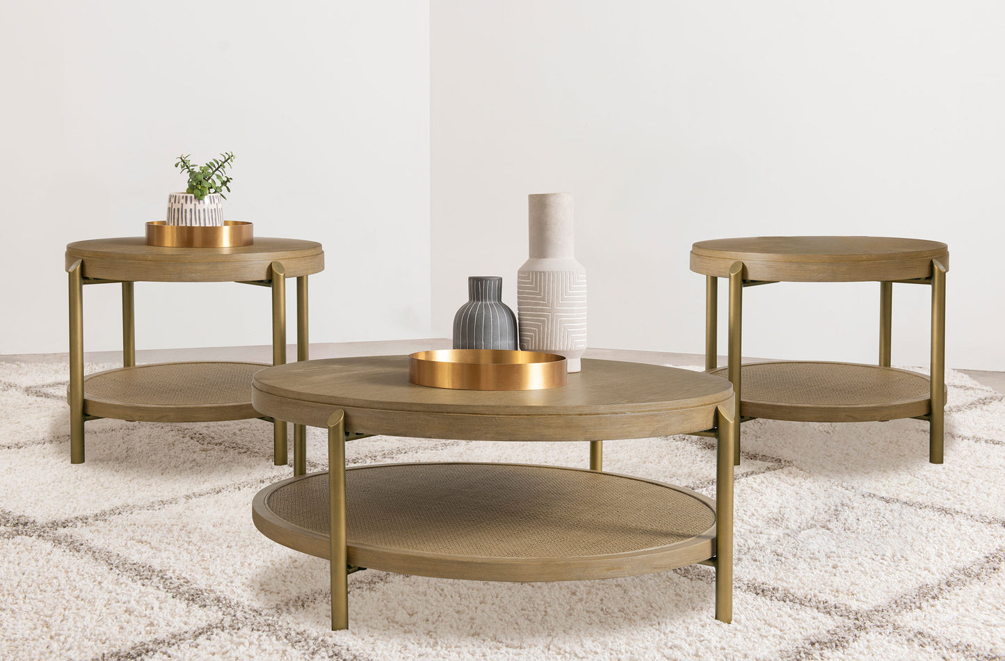 linnea 3-piece round coffee and end table set sand wash