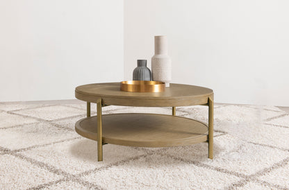 Linnea Round Coffee Table With Storage Shelf Sand Wash
