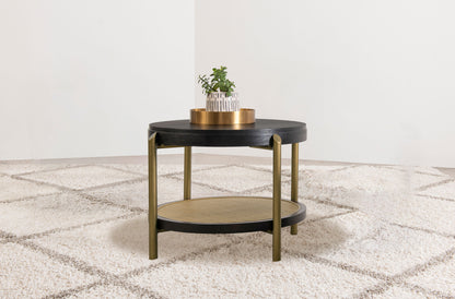 Linnea Round End Side Table With Storage Shelf Black