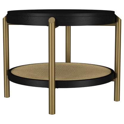 Linnea Round End Side Table With Storage Shelf Black