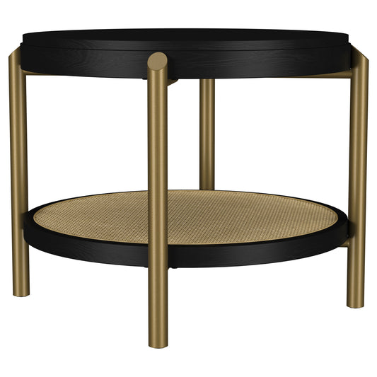 Linnea Round End Side Table With Storage Shelf Black