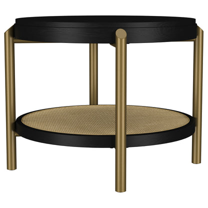 Linnea Round End Side Table With Storage Shelf Black