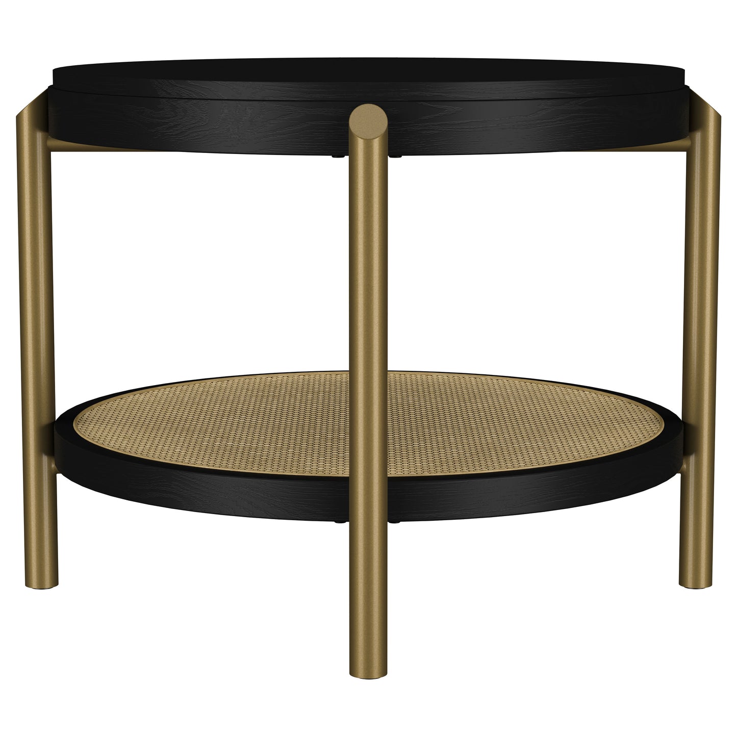 linnea round end side table with storage shelf black