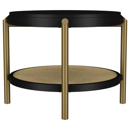 Linnea Round End Side Table With Storage Shelf Black