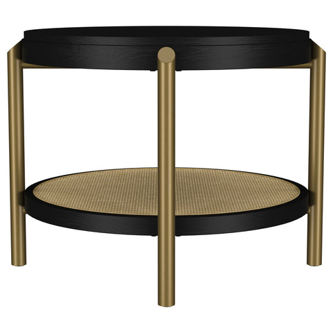 Linnea Round End Side Table With Storage Shelf Black