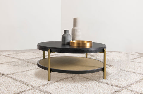 Linnea Round Coffee Table With Storage Shelf Black
