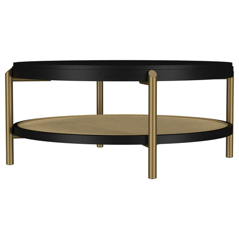 Linnea Round Coffee Table With Storage Shelf Black
