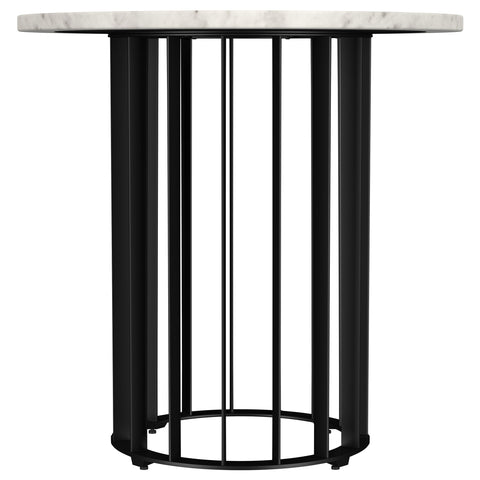 Tenya Round Genuine White Marble Top End Side Table Black
