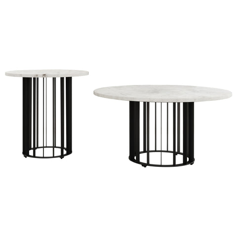 Tenya 2-piece Round Marble Coffee and End Table Set Black