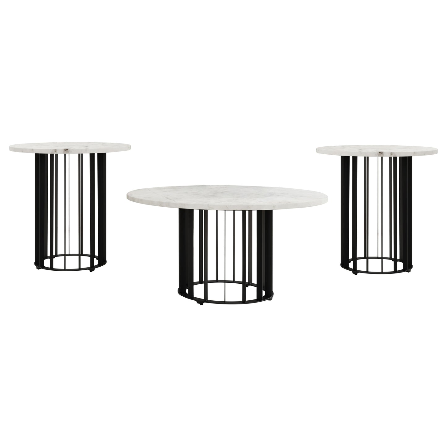 tenya 3-piece round marble coffee and end table set black