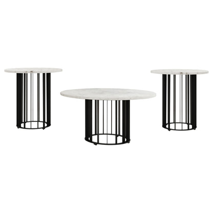 Tenya 3-piece Round Marble Coffee and End Table Set Black
