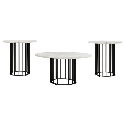 Tenya 3-piece Round Marble Coffee and End Table Set Black
