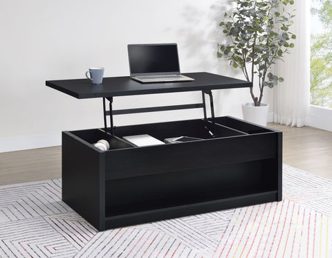 Windrose Lift Top Cocktail Coffee Table with Dual Drawers Black