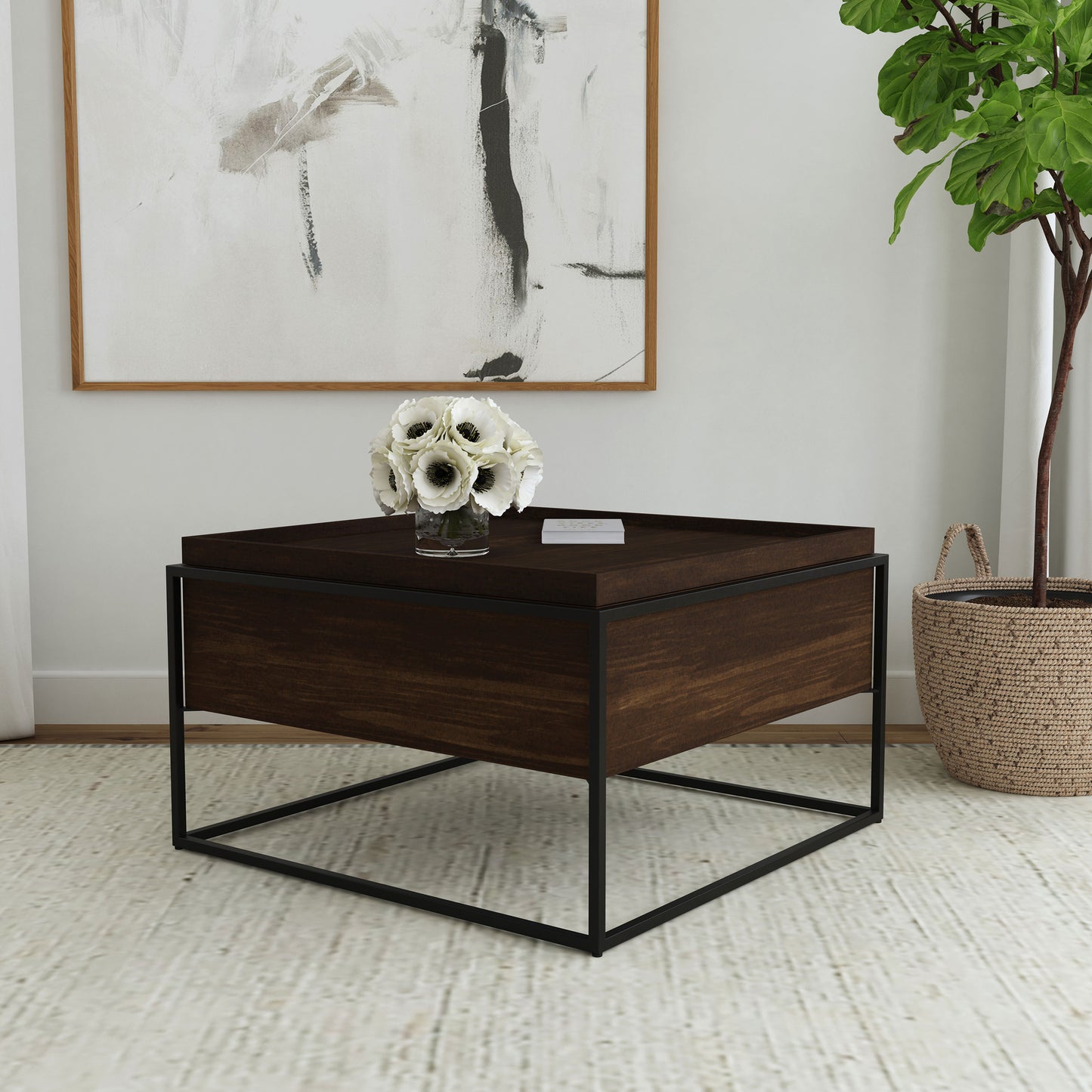 camie 30-inch square mango wood coffee table dark brown