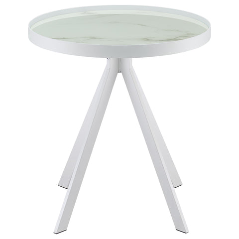 Mckay Round Marble Printed Glass Top End Side Table White