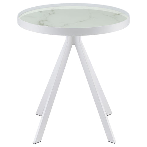Mckay Round Marble Printed Glass Top End Side Table White