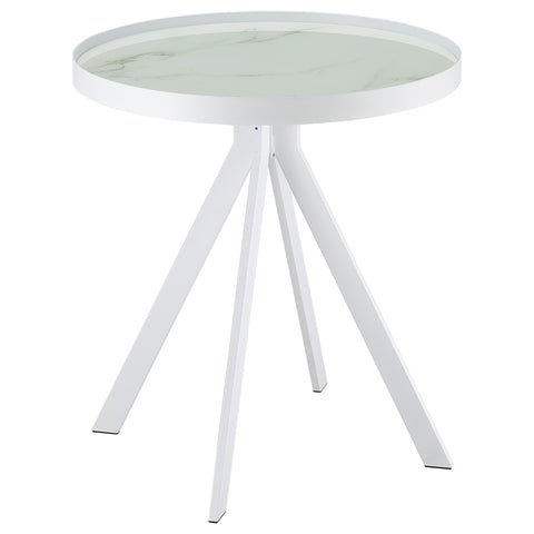 Mckay Round Marble Printed Glass Top End Side Table White