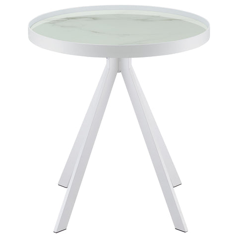 Mckay Round Marble Printed Glass Top End Side Table White