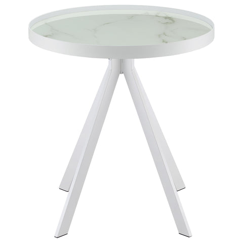 Mckay Round Marble Printed Glass Top End Side Table White