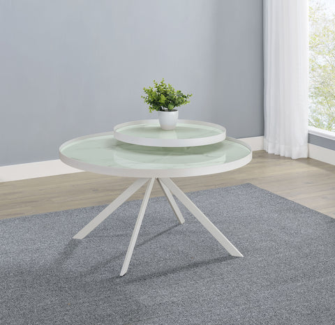 Mckay Round Marble Printed Glass Top Coffee Table White