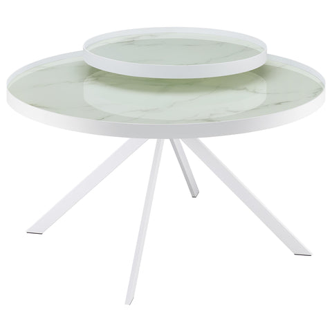 Mckay Round Marble Printed Glass Top Coffee Table White
