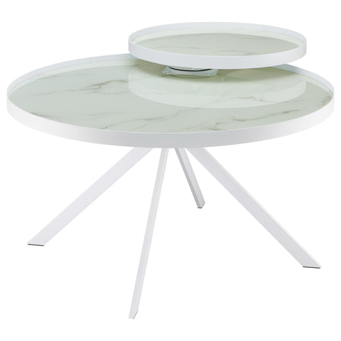 Mckay Round Marble Printed Glass Top Coffee Table White