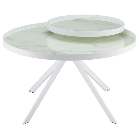 Mckay Round Marble Printed Glass Top Coffee Table White