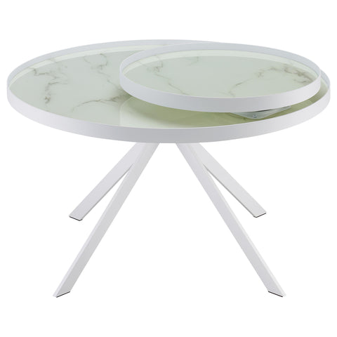 Mckay Round Marble Printed Glass Top Coffee Table White