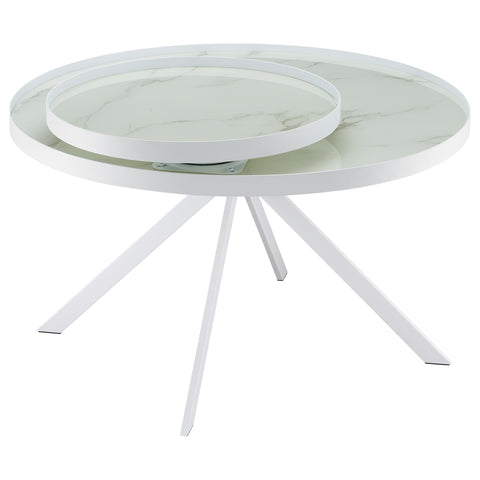 Mckay Round Marble Printed Glass Top Coffee Table White