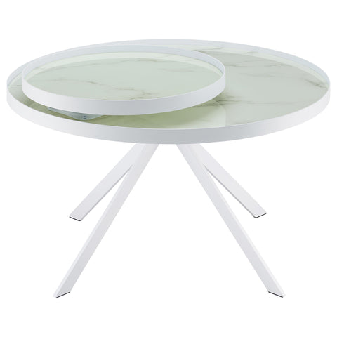 Mckay Round Marble Printed Glass Top Coffee Table White