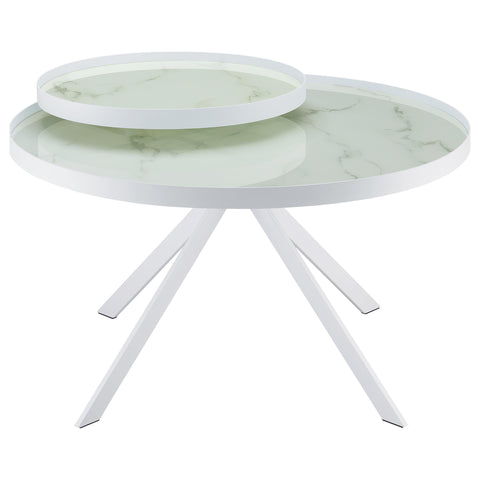Mckay Round Marble Printed Glass Top Coffee Table White