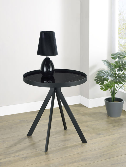 Mckay Round Marble Printed Glass Top End Table Black