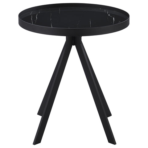 Mckay Round Marble Printed Glass Top End Table Black