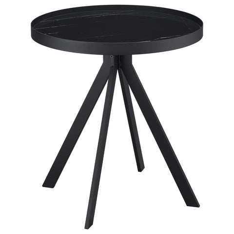 Mckay Round Marble Printed Glass Top End Table Black