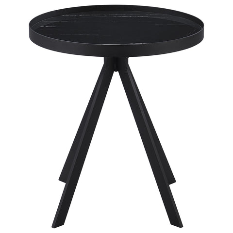 Mckay Round Marble Printed Glass Top End Table Black