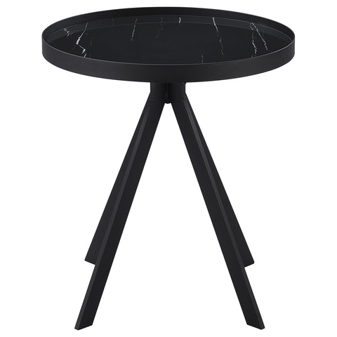 Mckay Round Marble Printed Glass Top End Table Black