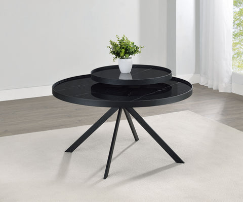Mckay Round Marble Printed Glass Top Coffee Table Black