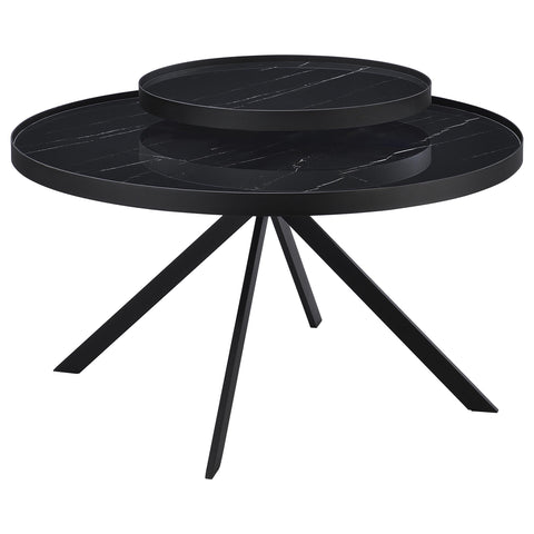 Mckay Round Marble Printed Glass Top Coffee Table Black