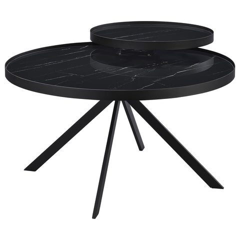 Mckay Round Marble Printed Glass Top Coffee Table Black