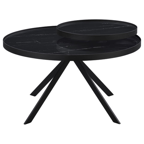 Mckay Round Marble Printed Glass Top Coffee Table Black