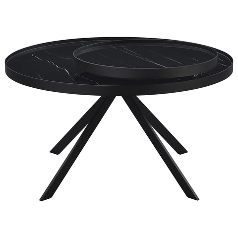 Mckay Round Marble Printed Glass Top Coffee Table Black