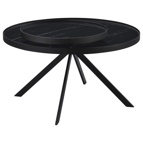 Mckay Round Marble Printed Glass Top Coffee Table Black
