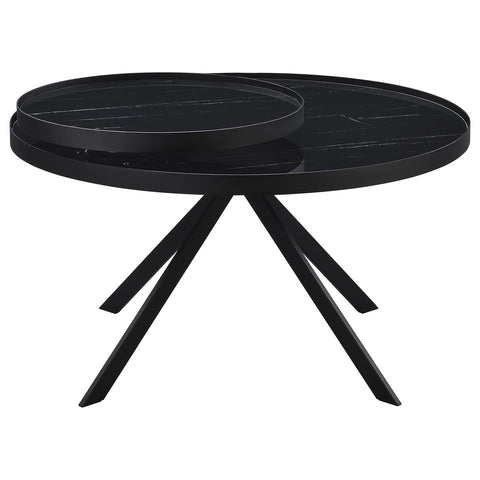 Mckay Round Marble Printed Glass Top Coffee Table Black