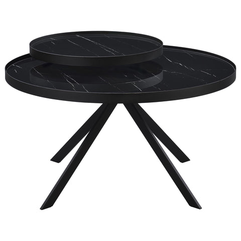 Mckay Round Marble Printed Glass Top Coffee Table Black