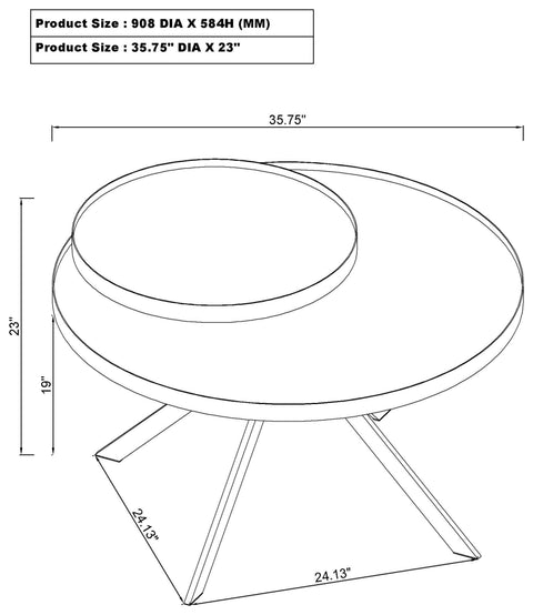 Mckay Round Marble Printed Glass Top Coffee Table Black