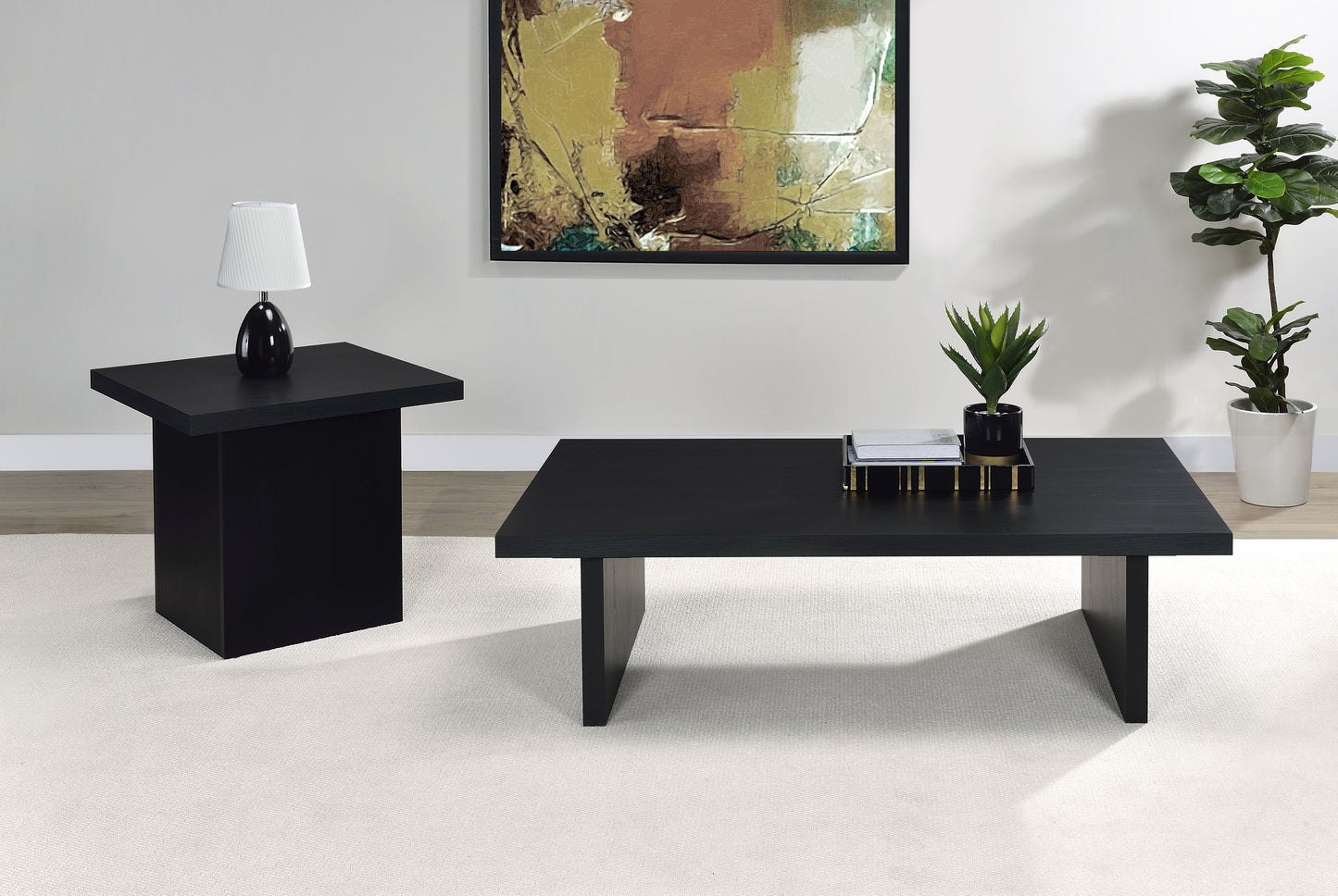 zayan 2-piece rectangular coffee and end table set black