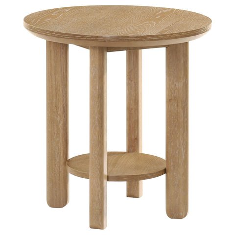 Loomis Round Wood Side End Table with Shelf Light Oak