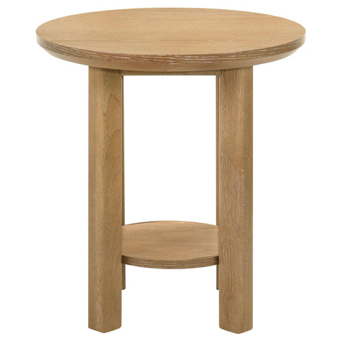Loomis Round Wood Side End Table with Shelf Light Oak