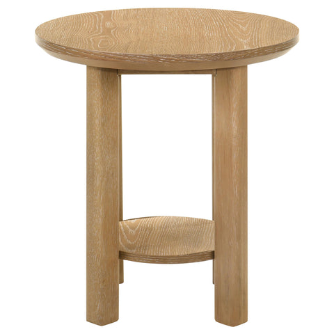 Loomis Round Wood Side End Table with Shelf Light Oak